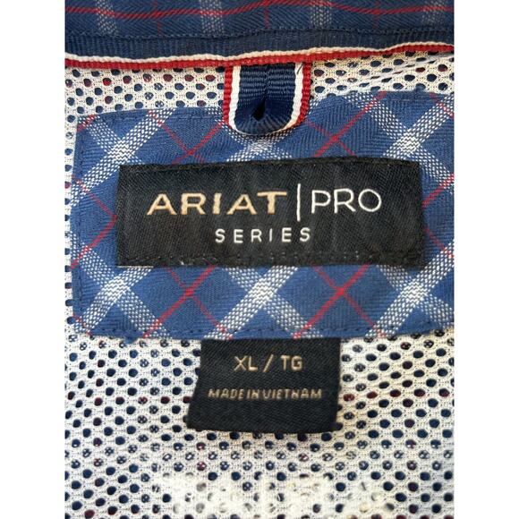 Ariat Pro Series Fitted Stretch Button Down Shirt Mens Blue Plaid XL Western - Picture 3 of 9